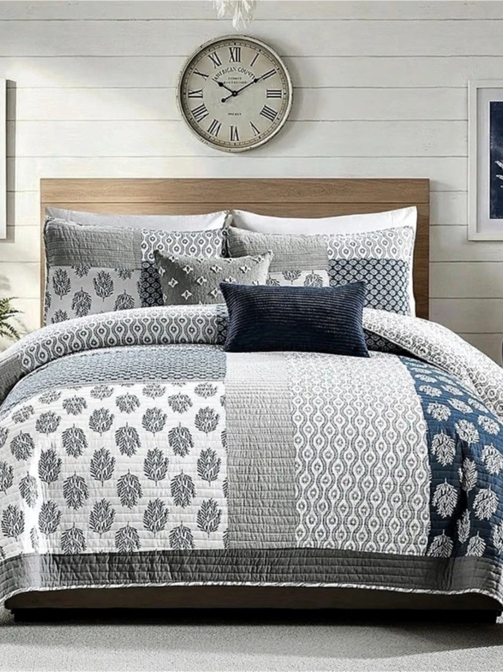 Finlonte Quilt Queen 5 Pieces 100% Cotton Lightweight Patchwork Farmhouse Flora